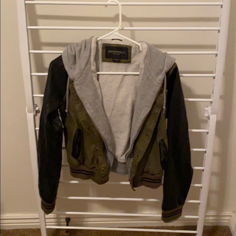 Pleather Jacket with Built-In Hoodie